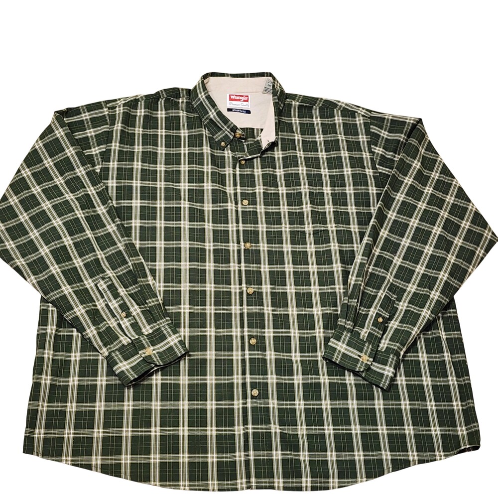 Wrangler Shirt Mens 3XL Green Plaid Long Sleeve Button Pocket Big Tall